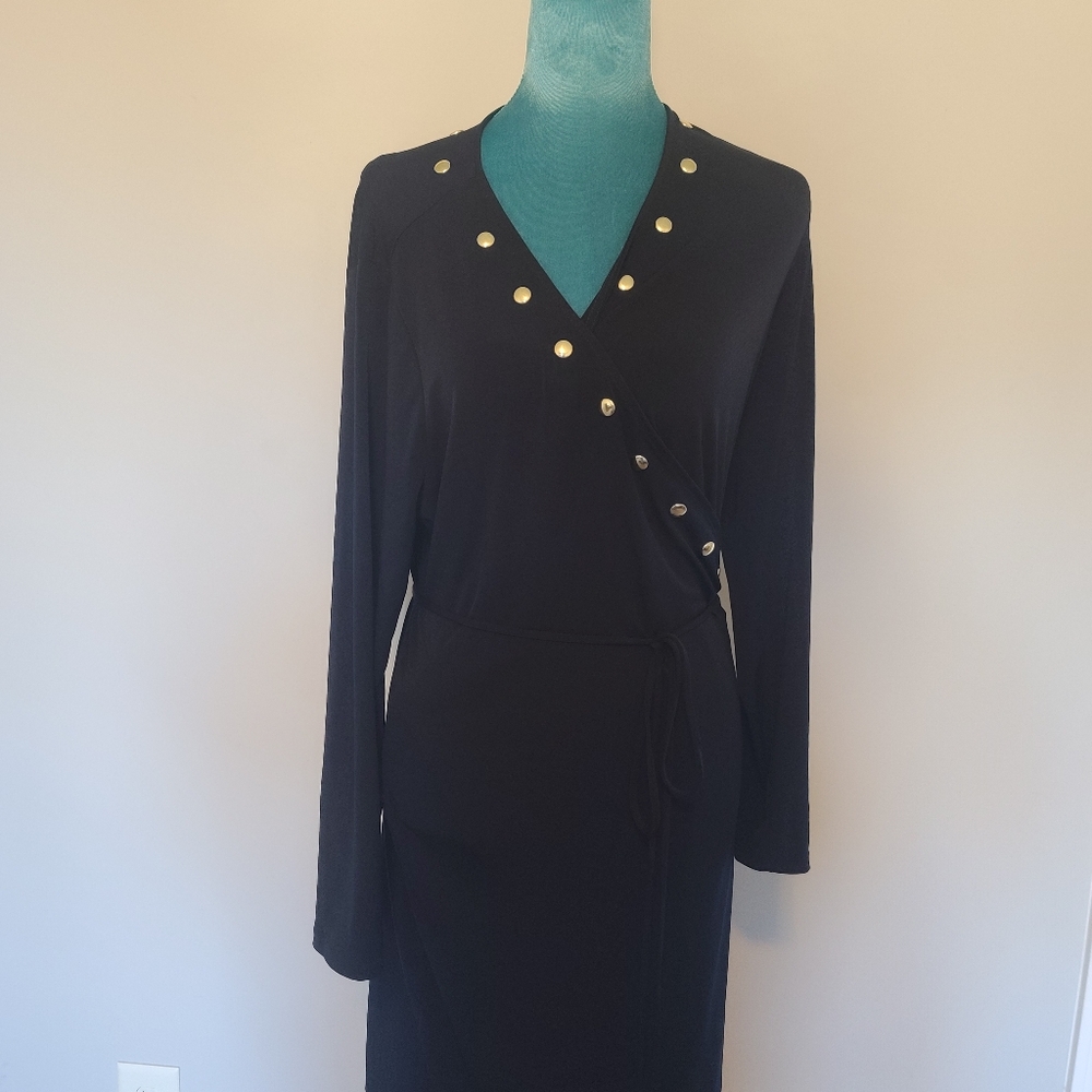 Michael Kors Navy Blue Long Sleeve Dress with Gold Accents